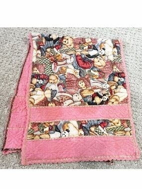 Handmade Pink Teddy Bear Table Runner Tea Party Dresser Scarf Shower Vintage